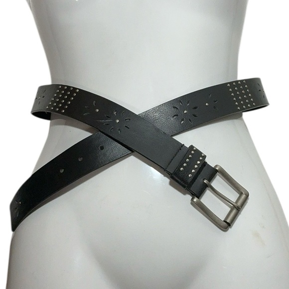 Studded Perforated Faux Leather Belt - Picture 1 of 6